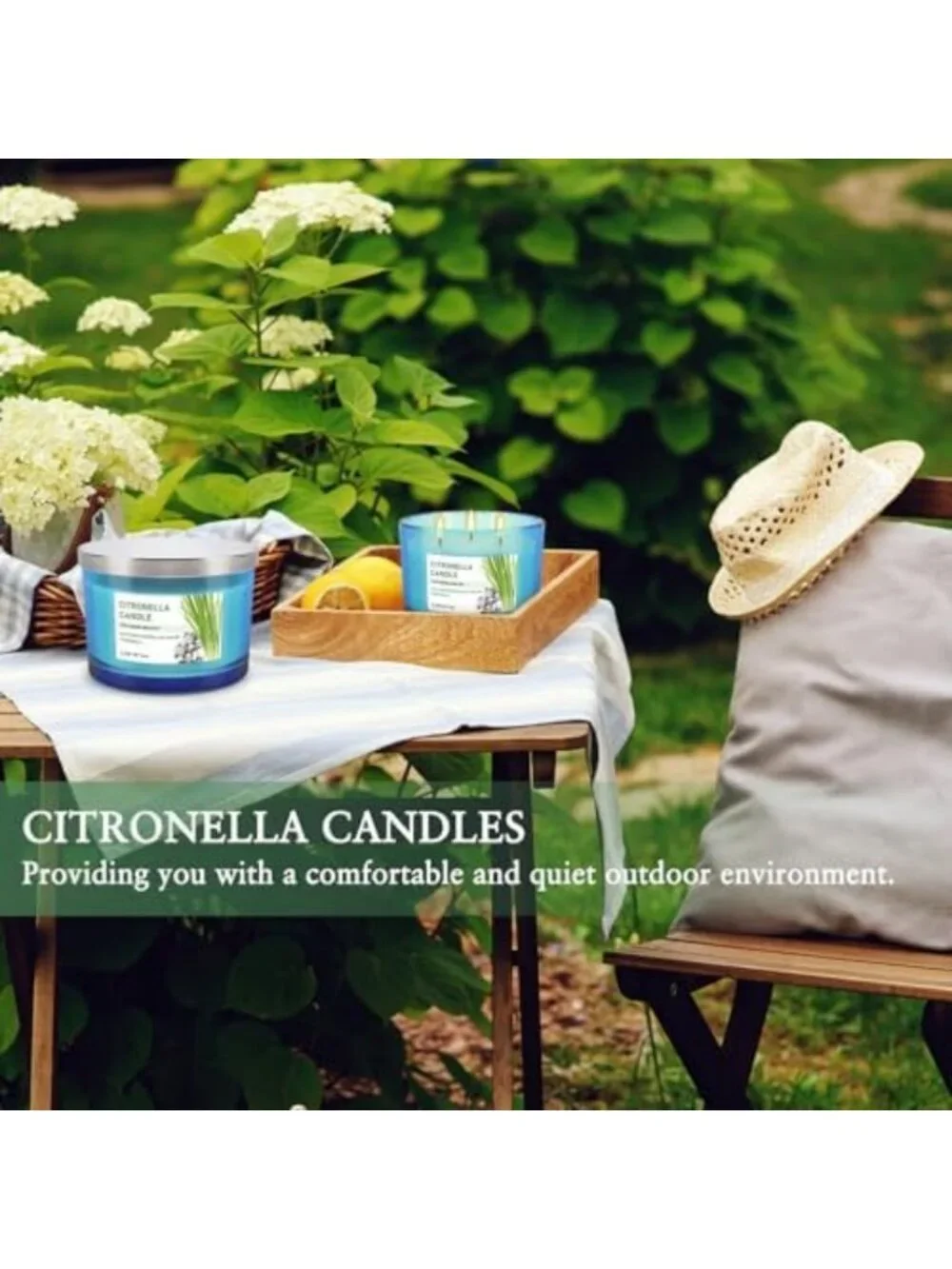 Set of 2 Large 14oz 3-Wick Citronella Candles for Outdoor & Indoor Use